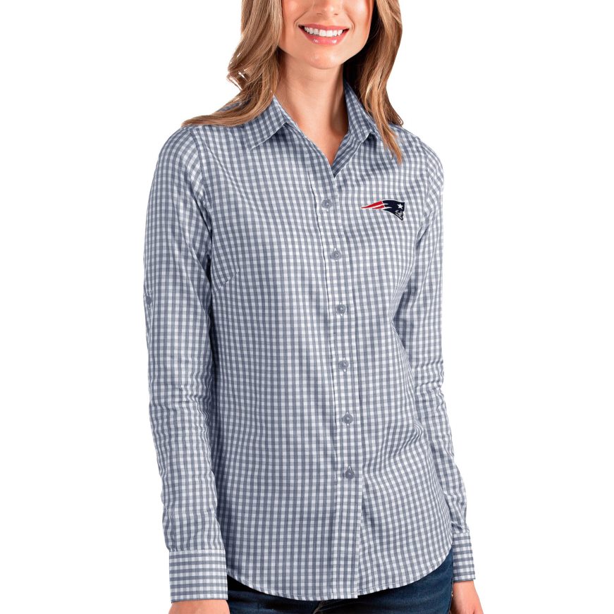 Women Antigua Navy/White Structure Long Sleeve Button-Up Shirt ZZ06V22832 Patriots Jersey Clothing
