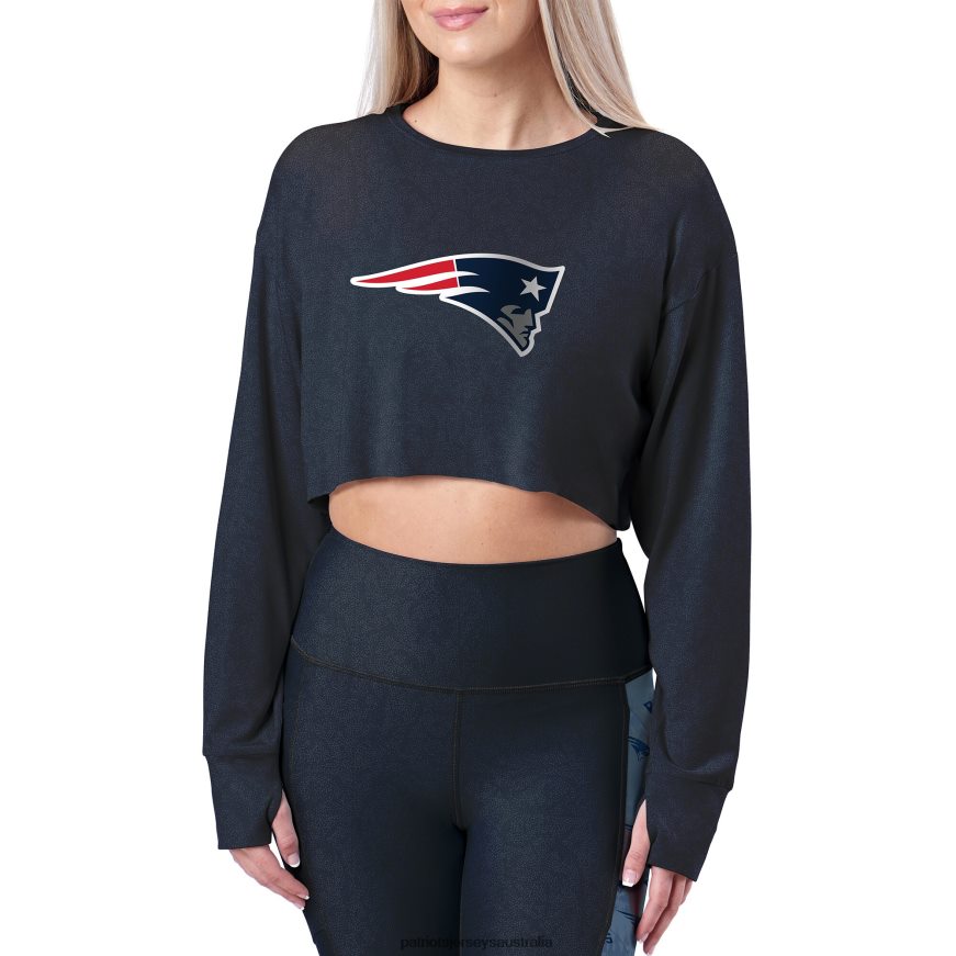 Women Certo Navy Cropped Long Sleeve Shirt ZZ06V22773 Patriots Jersey Clothing