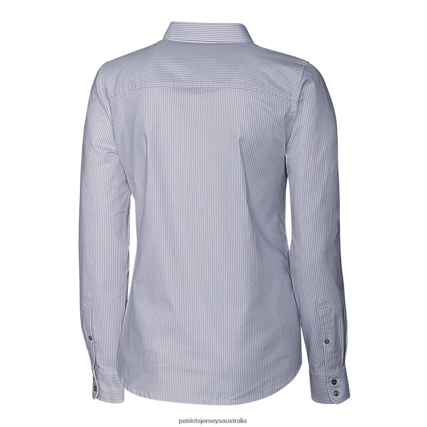 Women Cutter & Buck Charcoal Helmet Logo Stretch Oxford Stripe Long Sleeve Button-Up Shirt ZZ06V22808 Patriots Jersey Clothing