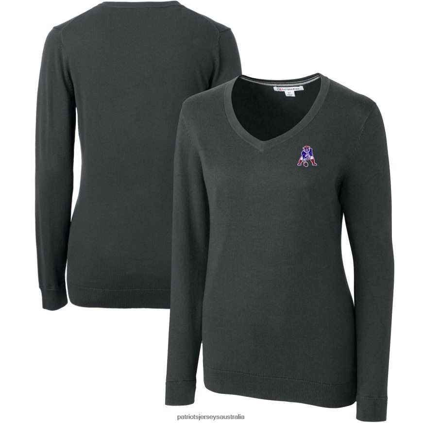 Women Cutter & Buck Heather Charcoal Throwback Logo Lakemont Tri-Blend V-Neck Sweater ZZ06V22825 Patriots Jersey Clothing