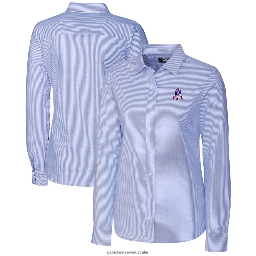 Women Cutter & Buck Powder Blue Throwback Logo Stretch Oxford Stripe Long Sleeve Button-Up Shirt ZZ06V22835 Patriots Jersey Clothing