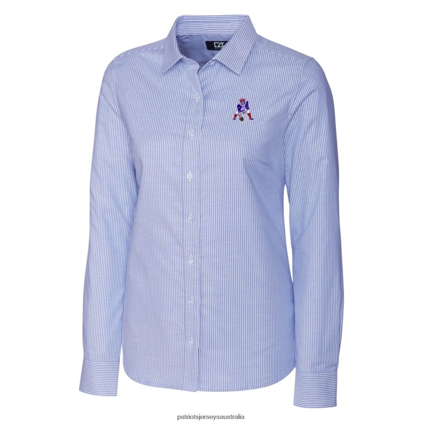 Women Cutter & Buck Powder Blue Throwback Logo Stretch Oxford Stripe Long Sleeve Button-Up Shirt ZZ06V22835 Patriots Jersey Clothing
