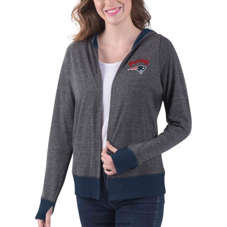Women G-III 4Her by Carl Banks Heathered Charcoal Chalk Talk Hoodie Cardigan ZZ06V22818 Patriots Jersey Clothing