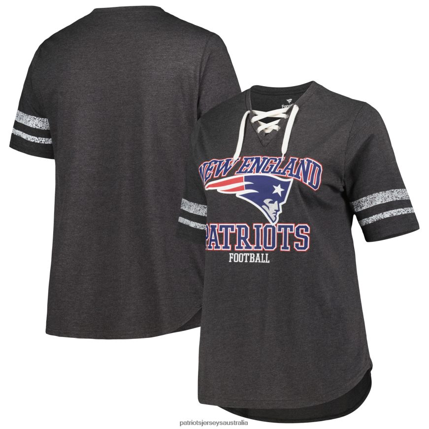 Women Fanatics Branded Heather Charcoal Plus Size Lace-Up V-Neck T-Shirt ZZ06V22668 Patriots Jersey Clothing