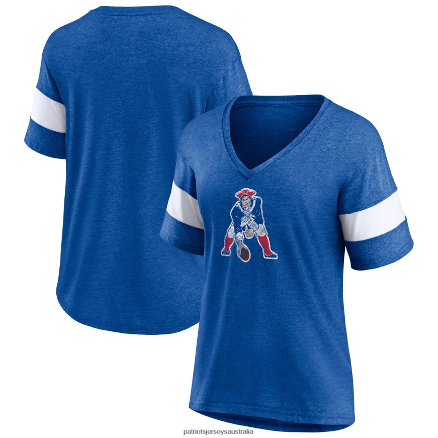 Women Fanatics Branded Heathered Royal Throwback Logo Tri-Blend Striped V-Neck T-Shirt ZZ06V22671 Patriots Jersey Clothing
