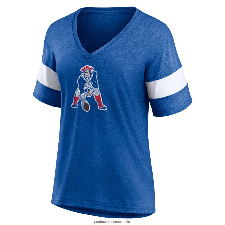 Women Fanatics Branded Heathered Royal Throwback Logo Tri-Blend Striped V-Neck T-Shirt ZZ06V22671 Patriots Jersey Clothing