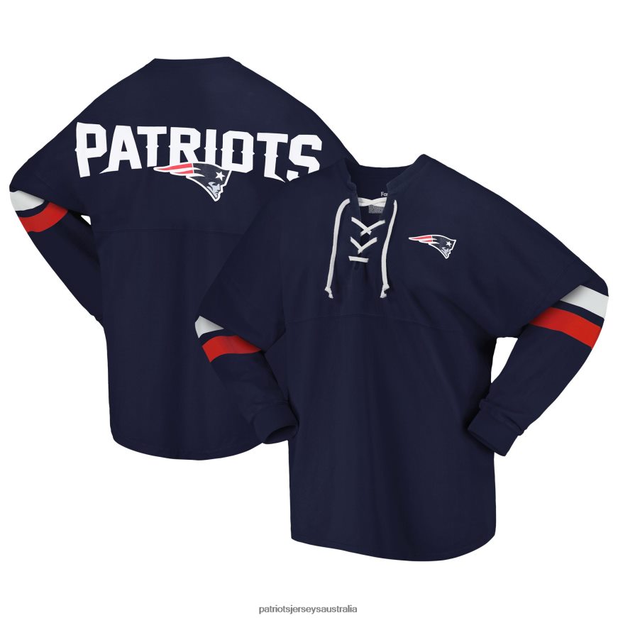 Women Fanatics Branded Navy Spirit Jersey Lace-Up V-Neck Long Sleeve T-Shirt ZZ06V22703 Patriots Jersey Clothing