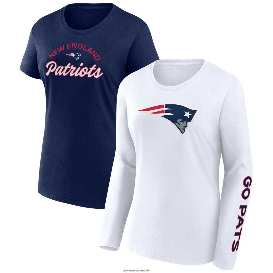 Women Fanatics Branded Navy/White Lightweight Short & Long Sleeve T-Shirt Combo Pack ZZ06V22634 Patriots Jersey Clothing