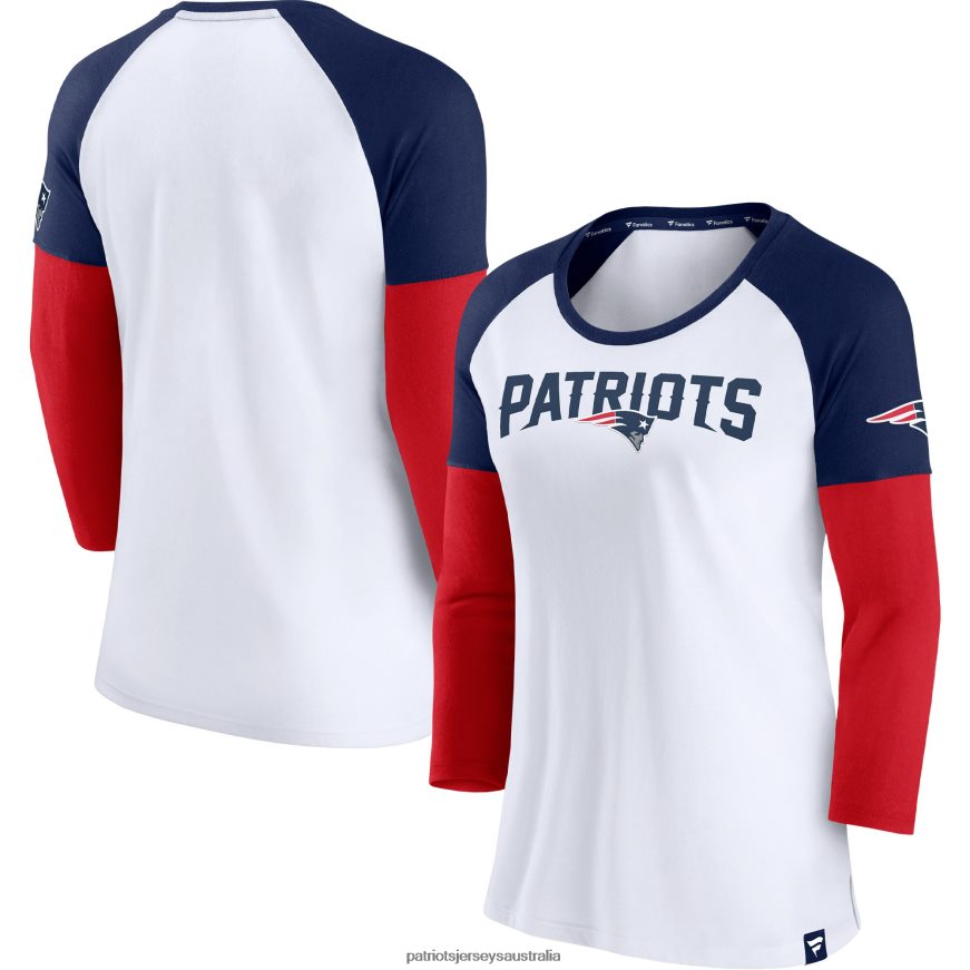 Women Fanatics Branded White/Navy Durable Raglan 3/4-Sleeve T-Shirt ZZ06V22644 Patriots Jersey Clothing