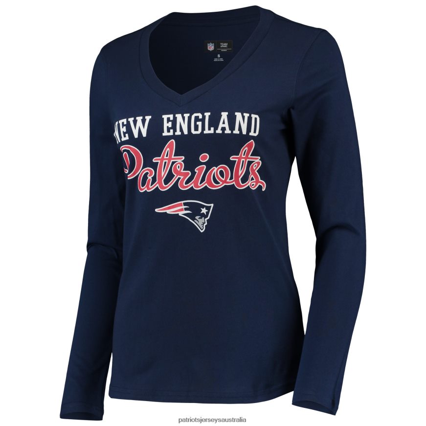 Women G-III 4Her by Carl Banks Navy Post Season Long Sleeve V-Neck T-Shirt ZZ06V22739 Patriots Jersey Clothing