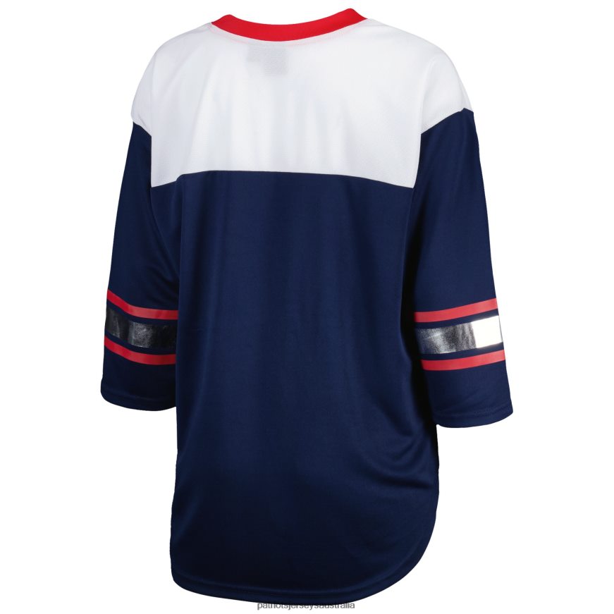 Women G-III 4Her by Carl Banks Navy/White Double Team 3/4-Sleeve Lace-Up T-Shirt ZZ06V22704 Patriots Jersey Clothing