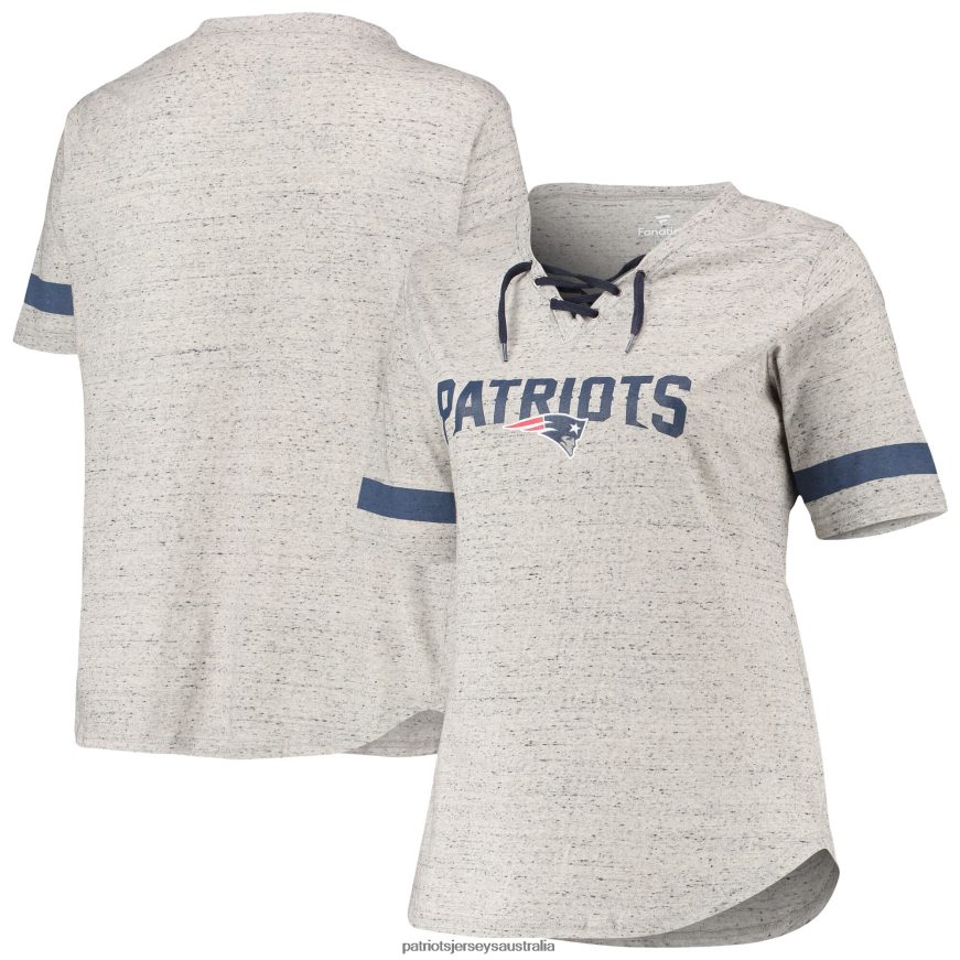 Women Heathered Gray Plus Size Lace-Up V-Neck T-Shirt ZZ06V22685 Patriots Jersey Clothing