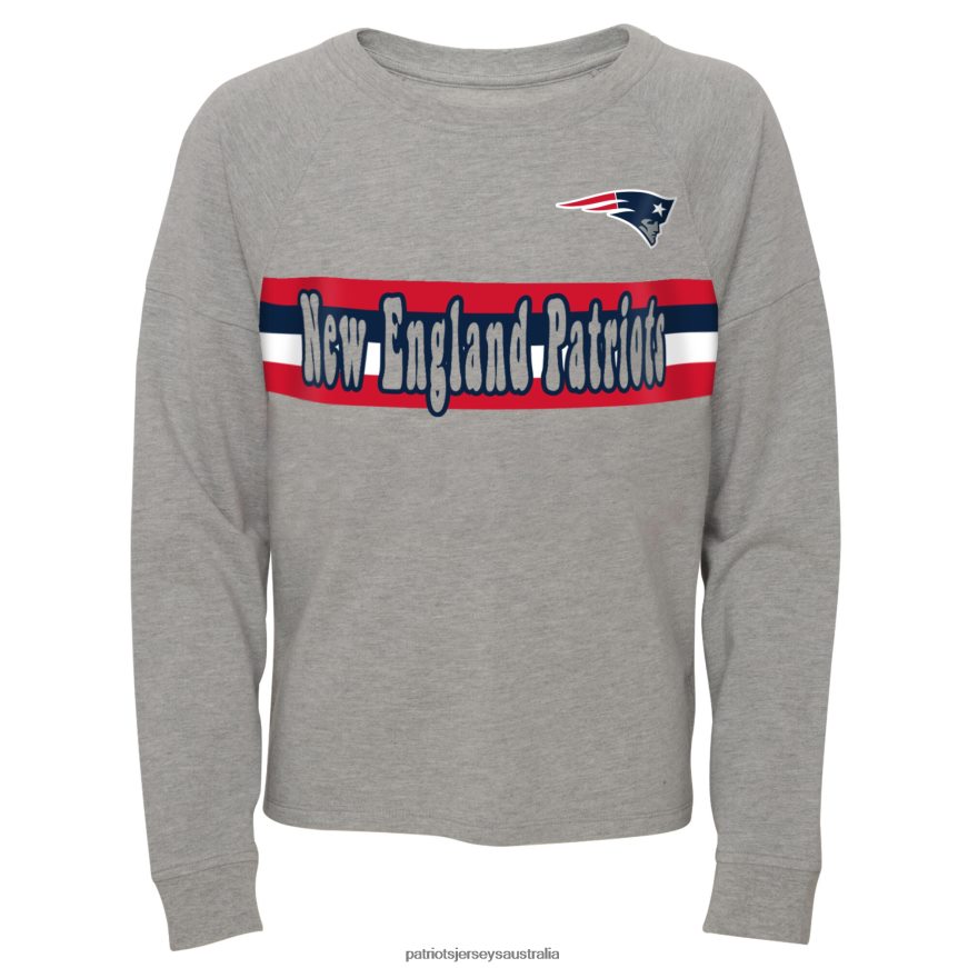 Women Juniors Heathered Gray All Striped Up Raglan Long Sleeve T-Shirt ZZ06V22785 Patriots Jersey Clothing