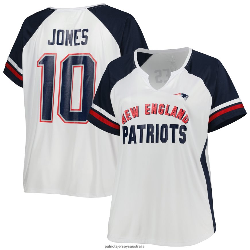 Women Mac Jones White Plus Size Notch Neck T-Shirt ZZ06V22770 Patriots Jersey Clothing