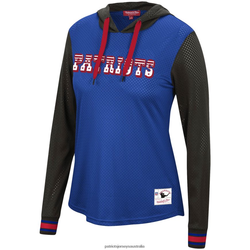Women Mitchell & Ness Royal/Black Historic Logo Mesh Hoodie Long Sleeve T-Shirt ZZ06V22719 Patriots Jersey Clothing