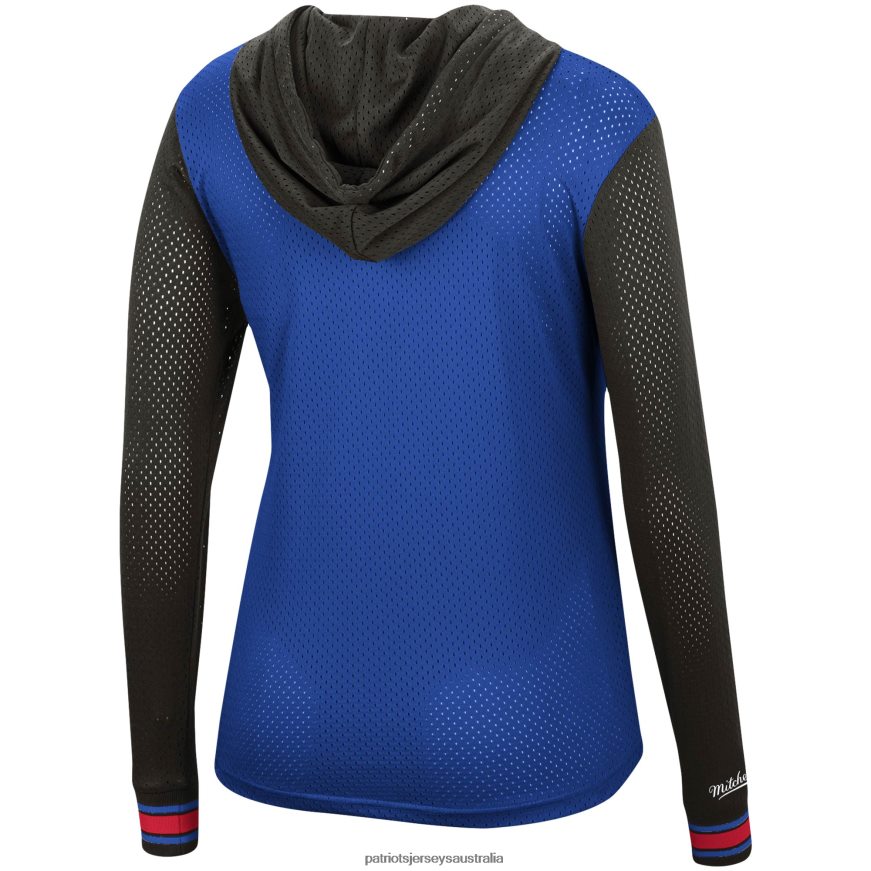 Women Mitchell & Ness Royal/Black Historic Logo Mesh Hoodie Long Sleeve T-Shirt ZZ06V22719 Patriots Jersey Clothing
