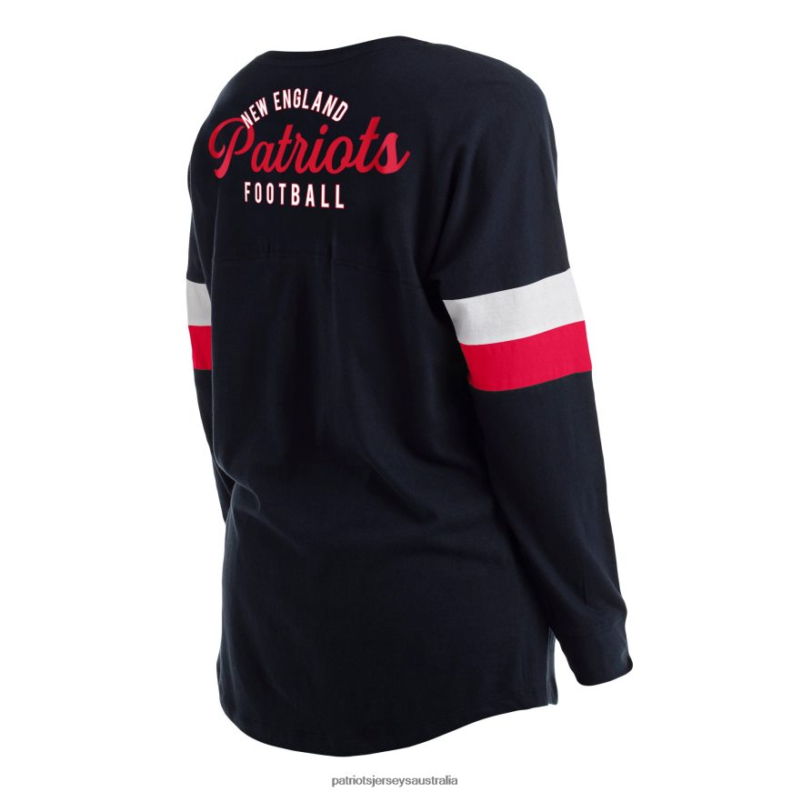 Women New Era Navy Plus Size Athletic Varsity Lace-Up V-Neck Long Sleeve T-Shirt ZZ06V22708 Patriots Jersey Clothing