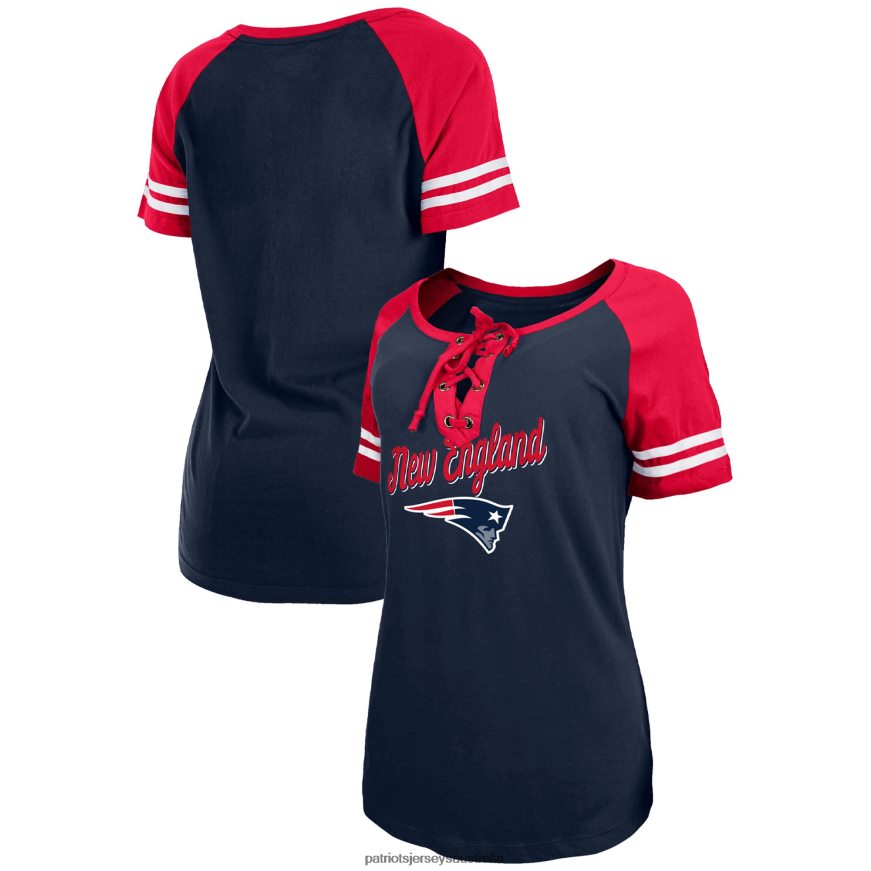 Women New Era Navy/Red Lightweight Lace-Up Raglan T-Shirt ZZ06V22789 Patriots Jersey Clothing