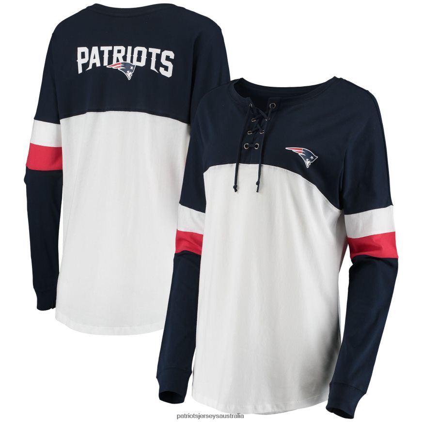 Women New Era Navy/White Athletic Varsity Lace-Up Long Sleeve T-Shirt ZZ06V22796 Patriots Jersey Clothing