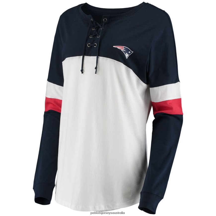 Women New Era Navy/White Athletic Varsity Lace-Up Long Sleeve T-Shirt ZZ06V22796 Patriots Jersey Clothing
