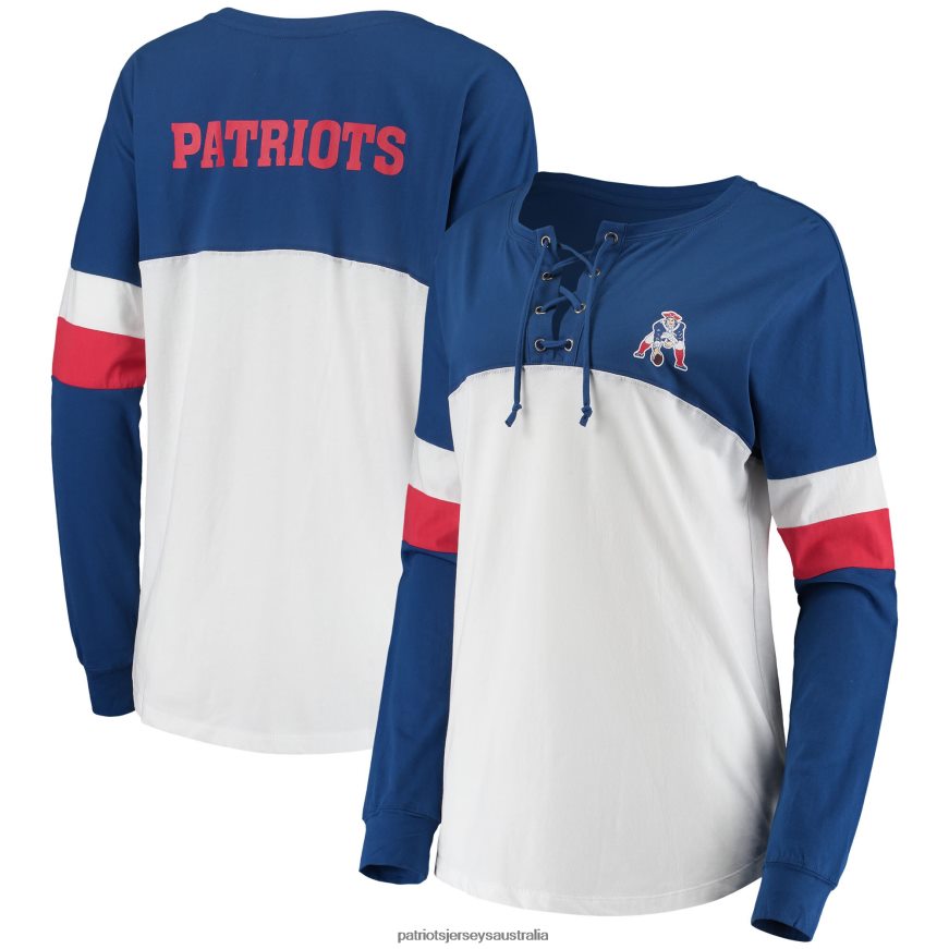 Women New Era Royal/White Athletic Historic Varsity Lace-Up T-Shirt ZZ06V22749 Patriots Jersey Clothing