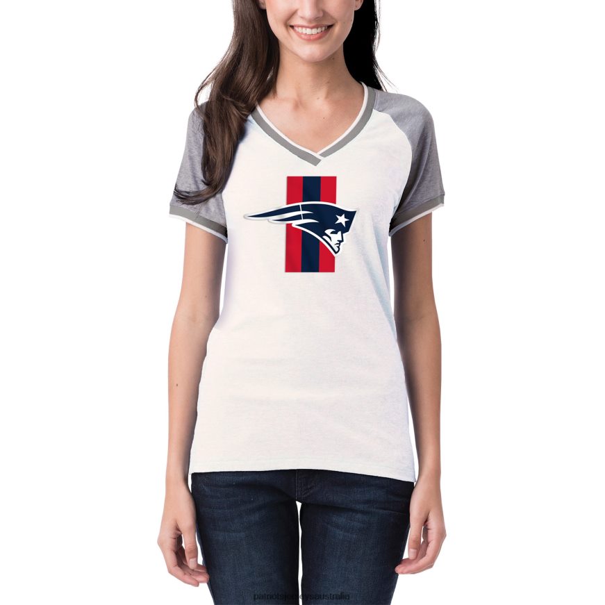 Women New Era White/Gray Training Camp Raglan V-Neck T-Shirt ZZ06V22766 Patriots Jersey Clothing