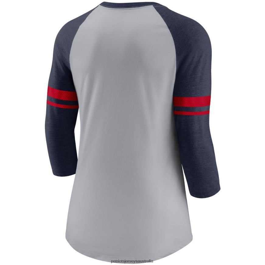 Women Nike Heathered Gray/Navy Stripe Mesh Nickname Tri-Blend 3/4-Sleeve T-Shirt ZZ06V22786 Patriots Jersey Clothing