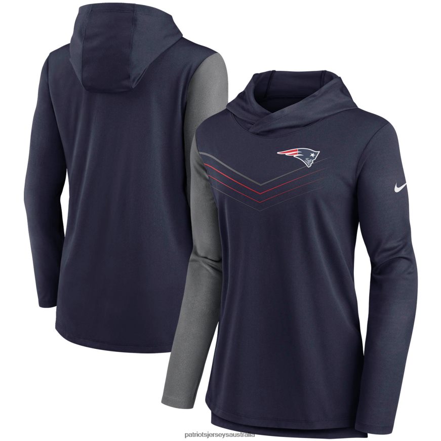 Women Nike Navy/Heathered Charcoal Chevron Hoodie Performance Long Sleeve T-Shirt ZZ06V22781 Patriots Jersey Clothing