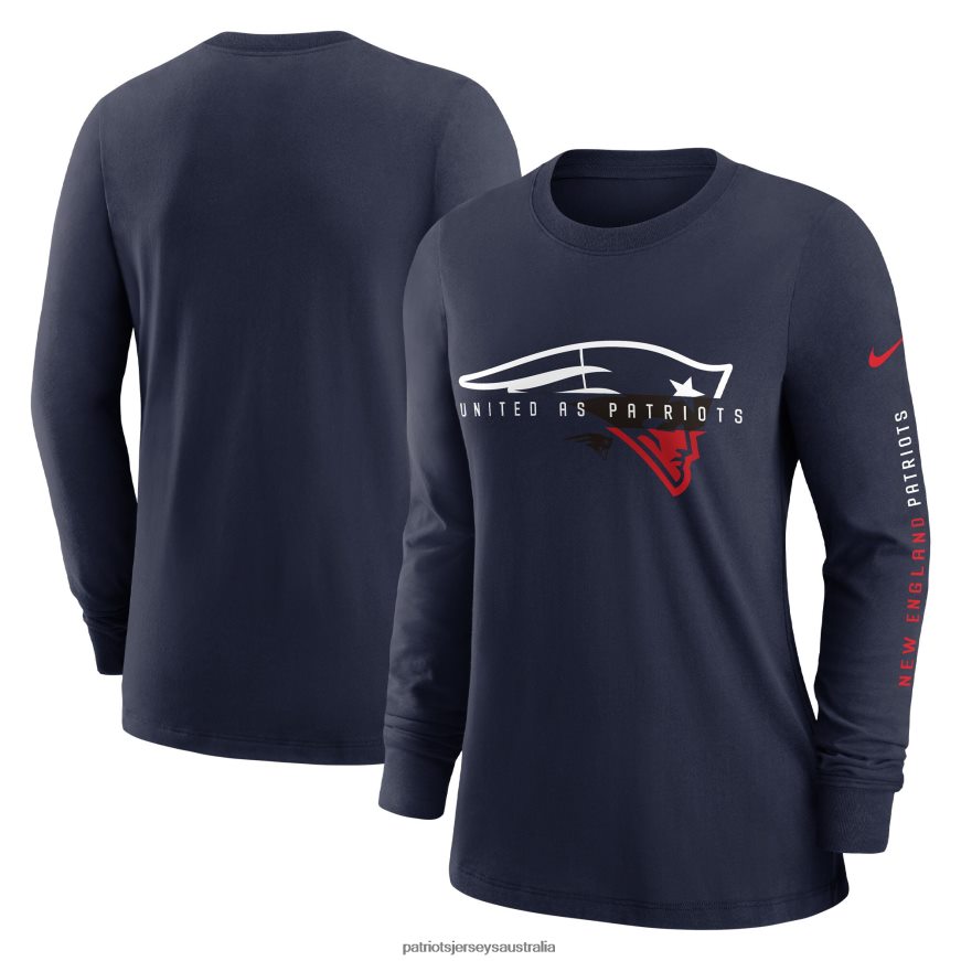 Women Nike Navy Prime Split Long Sleeve T-Shirt ZZ06V22730 Patriots Jersey Clothing