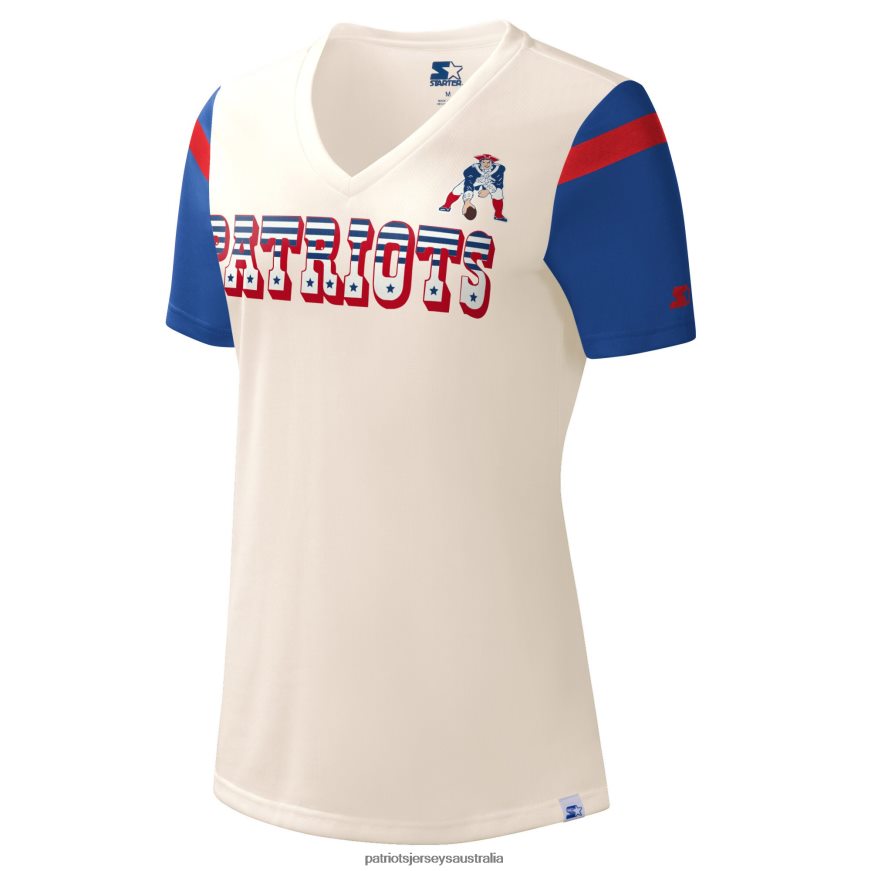 Women Starter Cream Kick Start V-Neck T-Shirt ZZ06V22700 Patriots Jersey Clothing