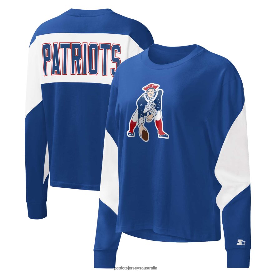 Women Starter Royal Insight Crop Tri-Blend Long Sleeve T-Shirt ZZ06V22678 Patriots Jersey Clothing