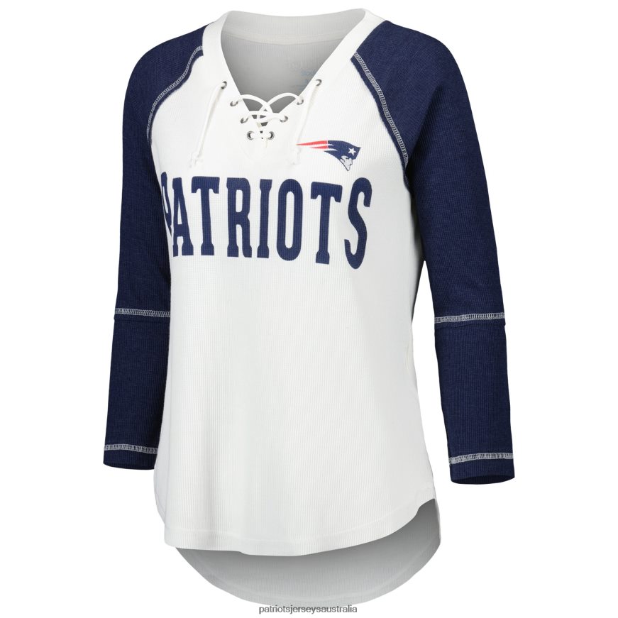 Women Touch White/Navy Rebel Raglan 3/4 Sleeve Lace-Up V-Neck T-Shirt ZZ06V22769 Patriots Jersey Clothing