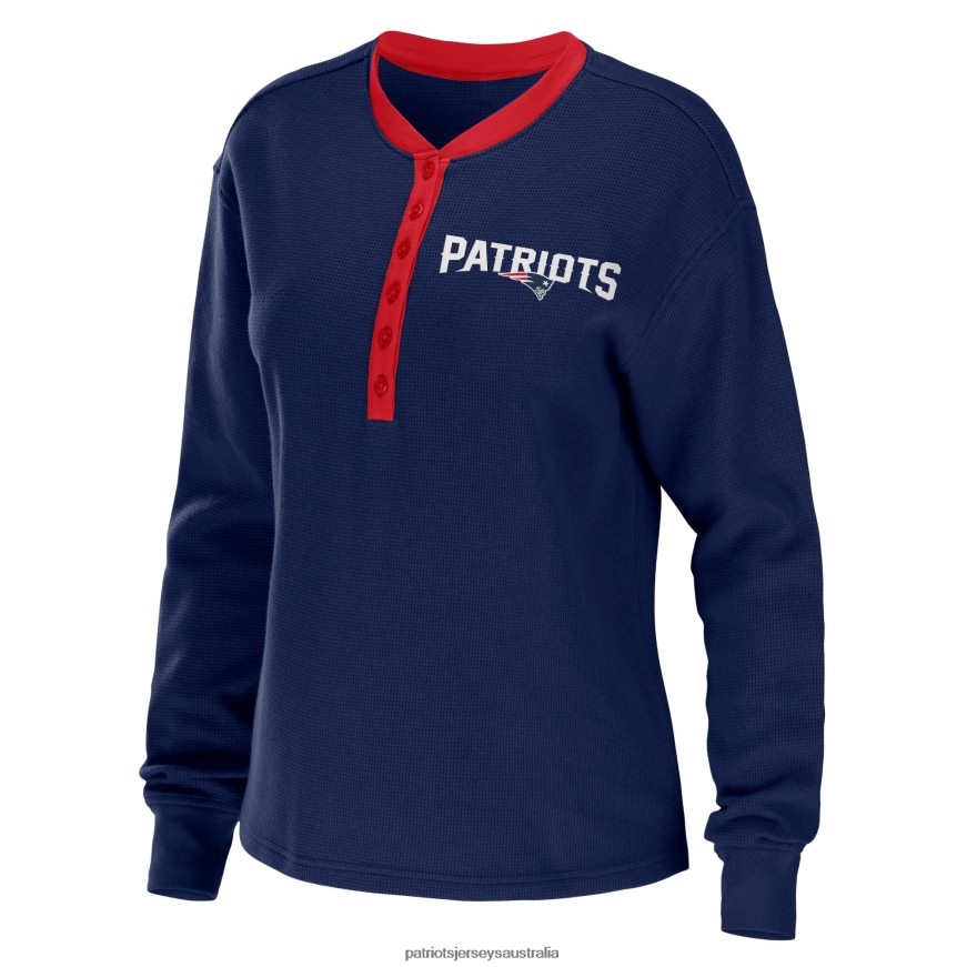 Women WEAR by Erin Andrews Navy Waffle Henley Long Sleeve T-Shirt ZZ06V22670 Patriots Jersey Clothing