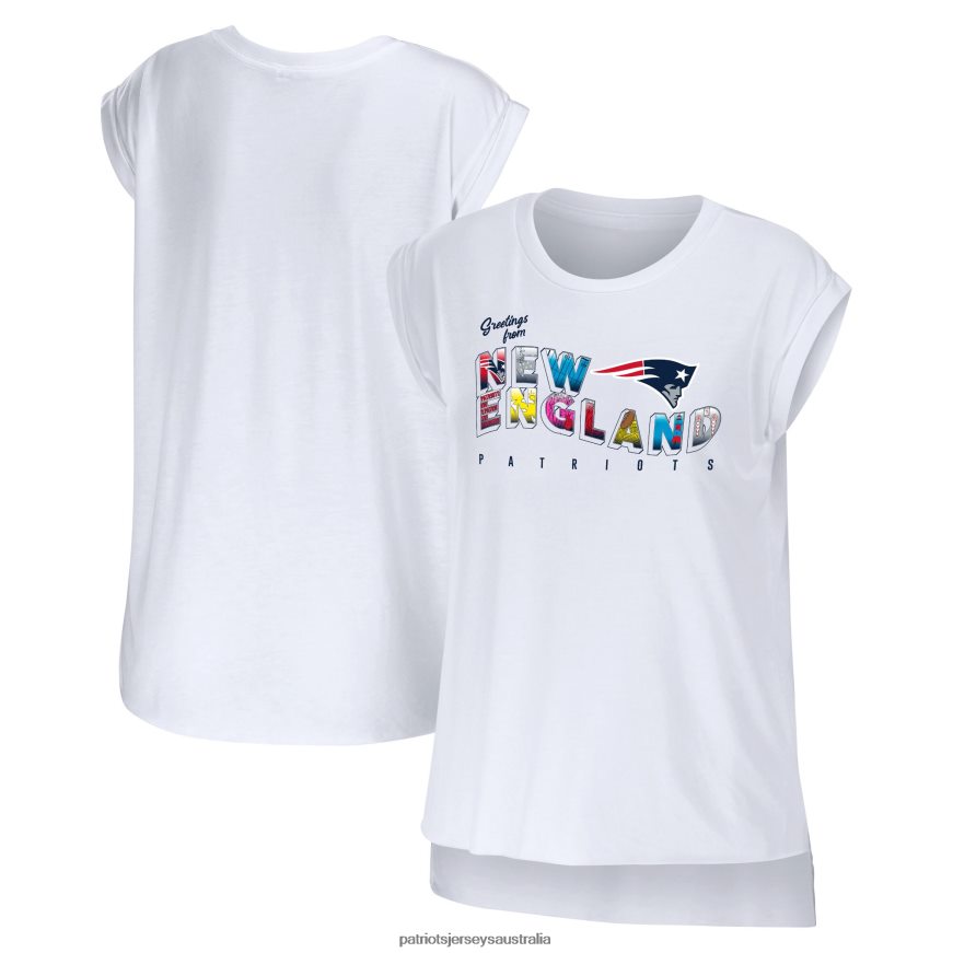 Women WEAR by Erin Andrews White Greetings From Muscle T-Shirt ZZ06V22682 Patriots Jersey Clothing
