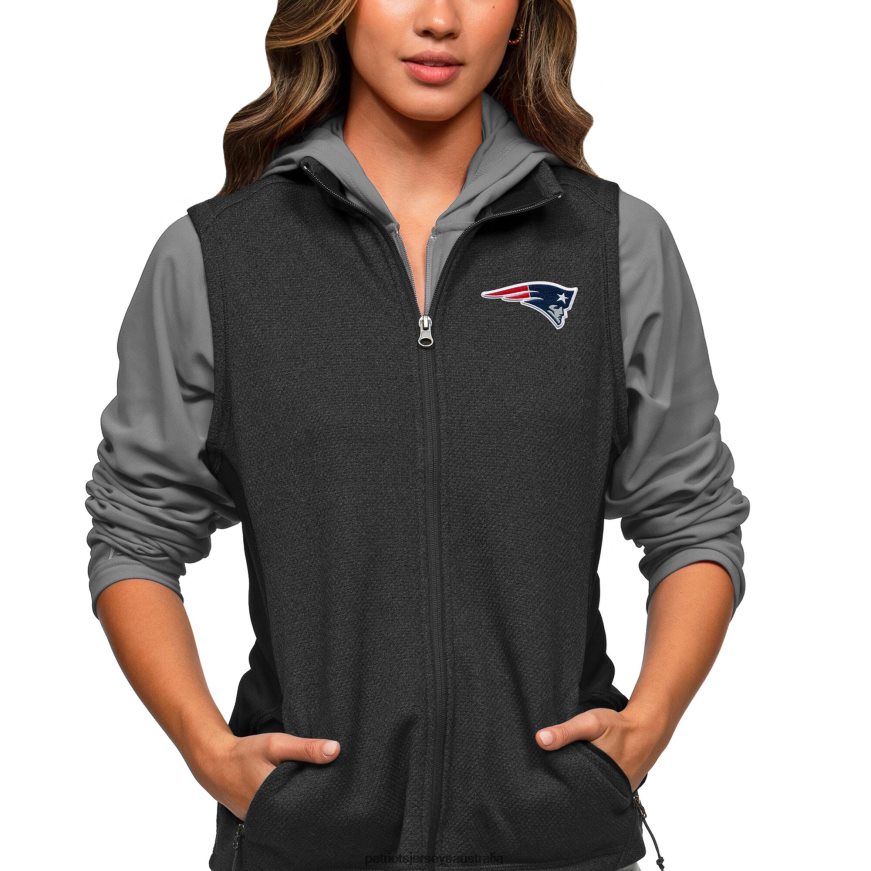 Women Antigua Heathered Black Closure Full-Zip Vest ZZ06V2924 Patriots Jersey Clothing