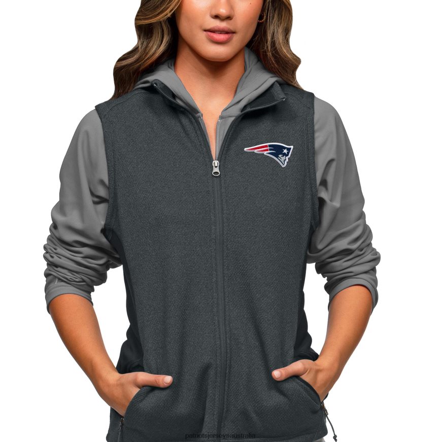 Women Antigua Heathered Charcoal Closure Full-Zip Vest ZZ06V2983 Patriots Jersey Clothing