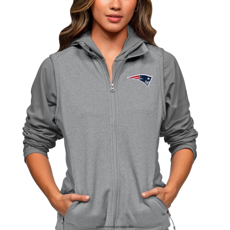 Women Antigua Heathered Gray Closure Full-Zip Vest ZZ06V2984 Patriots Jersey Clothing