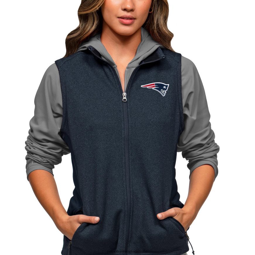 Women Antigua Heathered Navy Closure Full-Zip Vest ZZ06V2981 Patriots Jersey Clothing