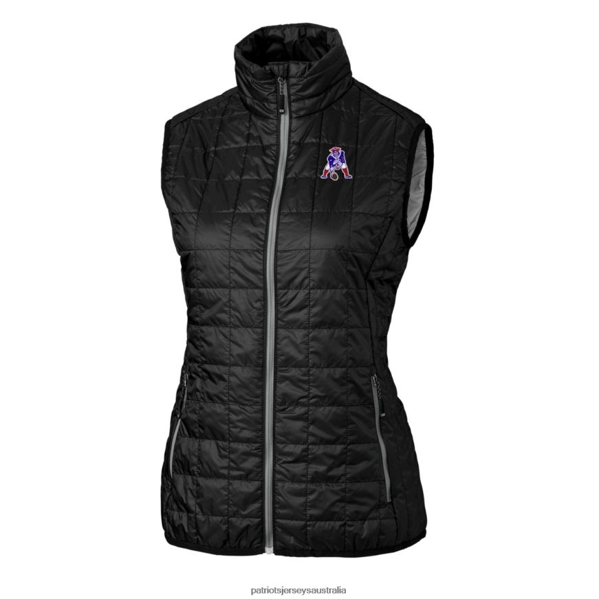Women Cutter & Buck Black Throwback Logo Rainier PrimaLoft Eco Full-Zip Puffer Vest ZZ06V21065 Patriots Jersey Clothing