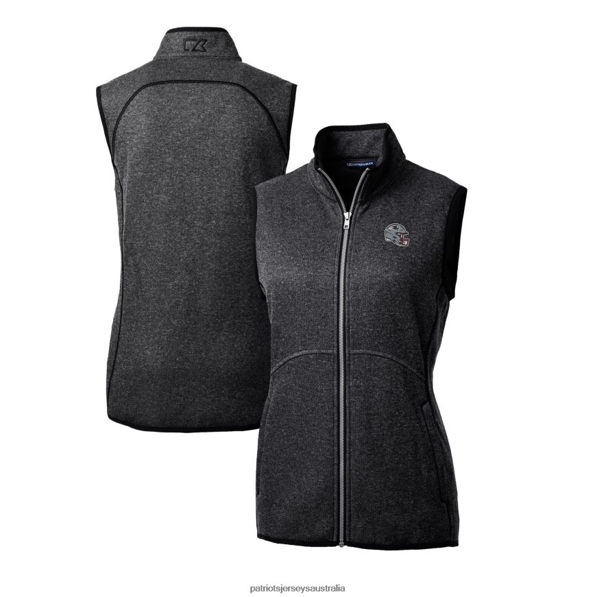 Women Cutter & Buck Charcoal Helmet Logo Mainsail Sweater-Knit Full-Zip Vest ZZ06V2847 Patriots Jersey Clothing