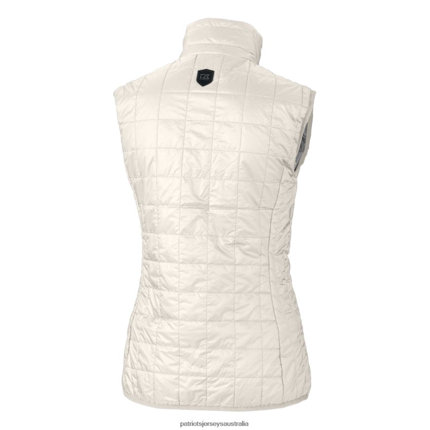 Women Cutter & Buck Cream Helmet Logo Rainier PrimaLoft Eco Insulated Full-Zip Puffer Vest ZZ06V2864 Patriots Jersey Clothing