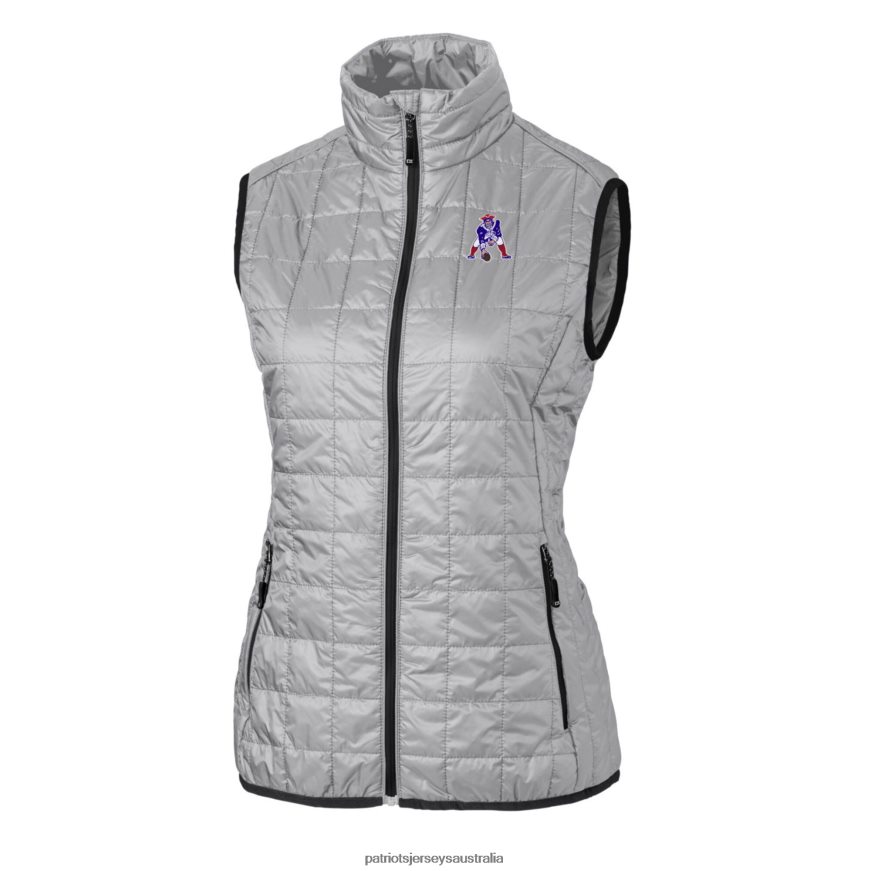 Women Cutter & Buck Gray Throwback Logo Rainier PrimaLoft Eco Full-Zip Puffer Vest ZZ06V21063 Patriots Jersey Clothing