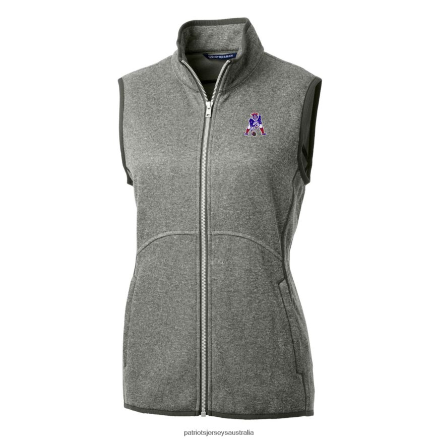 Women Cutter & Buck Heather Gray Throwback Logo Mainsail Basic Sweater Knit Fleece Full-Zip Vest ZZ06V21051 Patriots Jersey Clothing