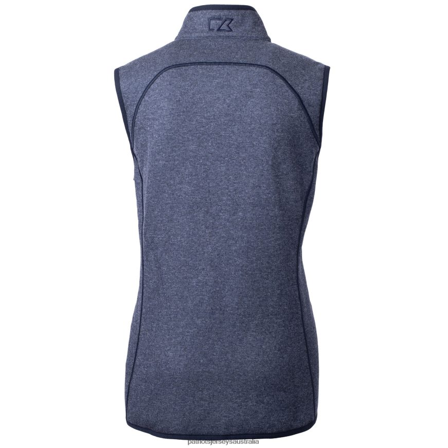 Women Cutter & Buck Heathered Navy Mainsail Basic Sweater Knit Fleece Full-Zip Vest ZZ06V21043 Patriots Jersey Clothing