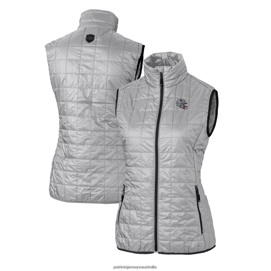Women Cutter & Buck Silver Helmet Logo Rainier PrimaLoft Eco Insulated Full-Zip Puffer Vest ZZ06V2866 Patriots Jersey Clothing