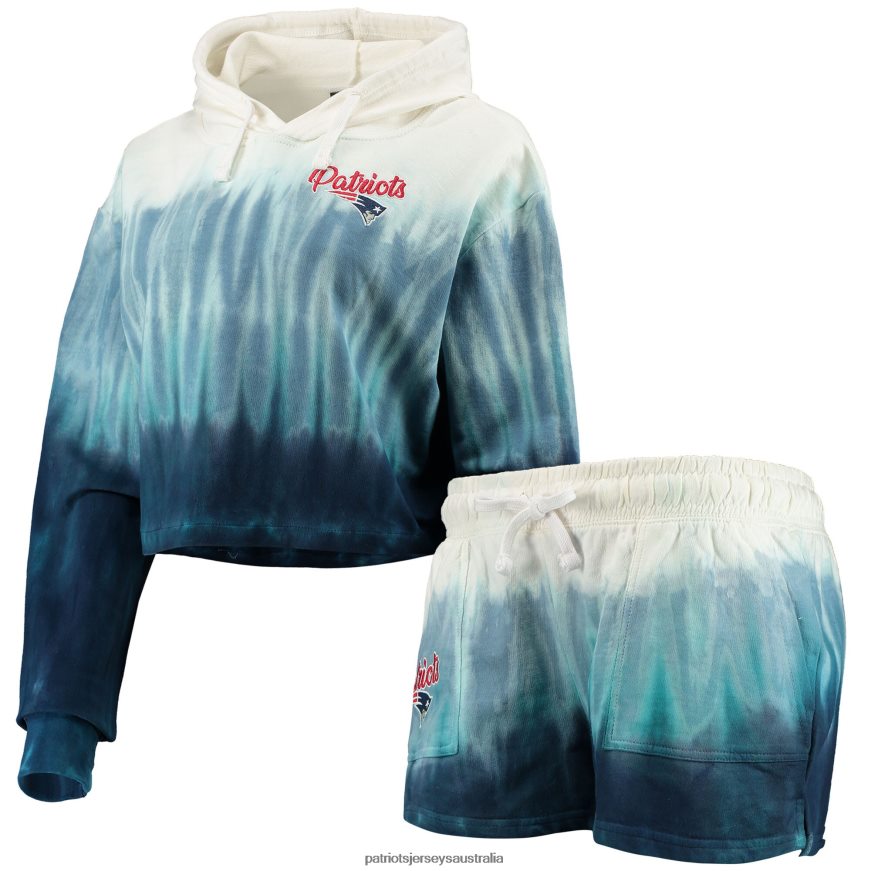 Women FOCO Navy/White Dip-Dye Crop Pullover Hoodie & Shorts Set ZZ06V22358 Patriots Jersey Clothing