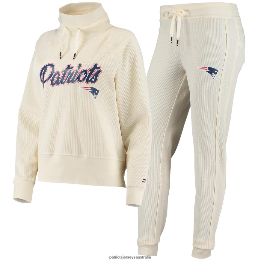 Women Tommy Hilfiger Cream Zoey Raglan Pullover Sweatshirt & Pants Tri-Blend Lounge Set ZZ06V2887 Patriots Jersey Clothing