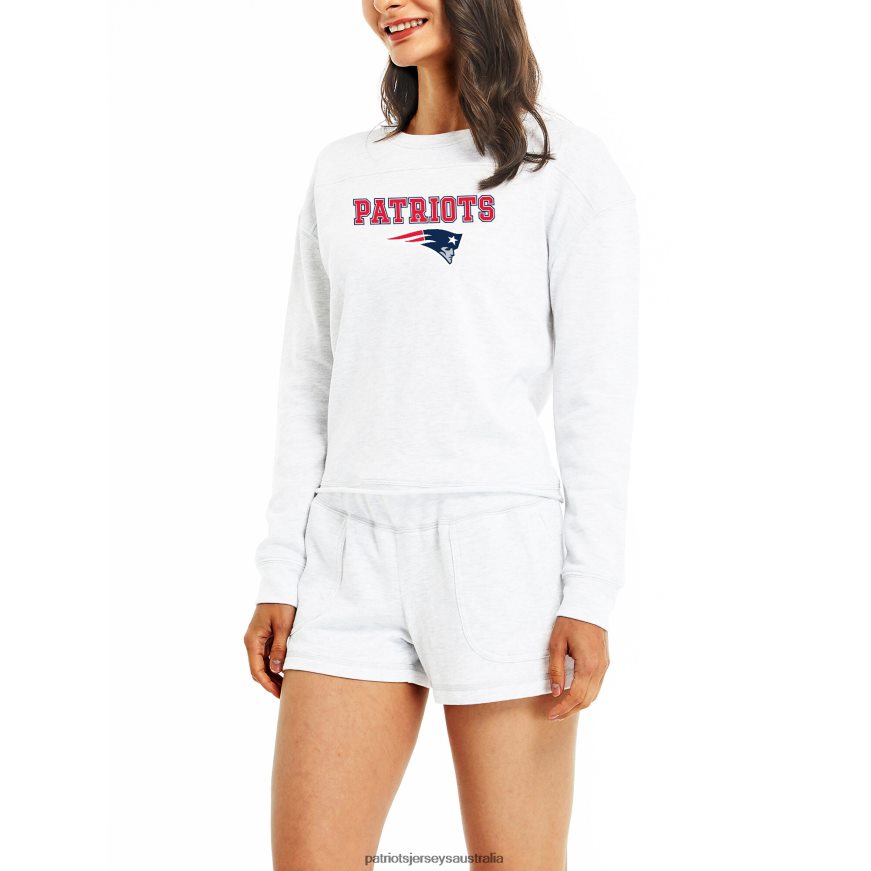 Women Concepts Sport Cream Crossfield Long Sleeve Top & Shorts Set ZZ06V22890 Patriots Jersey Clothing