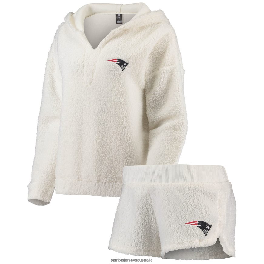 Women Concepts Sport Cream Fluffy Hoodie Top & Shorts Set ZZ06V22851 Patriots Jersey Clothing