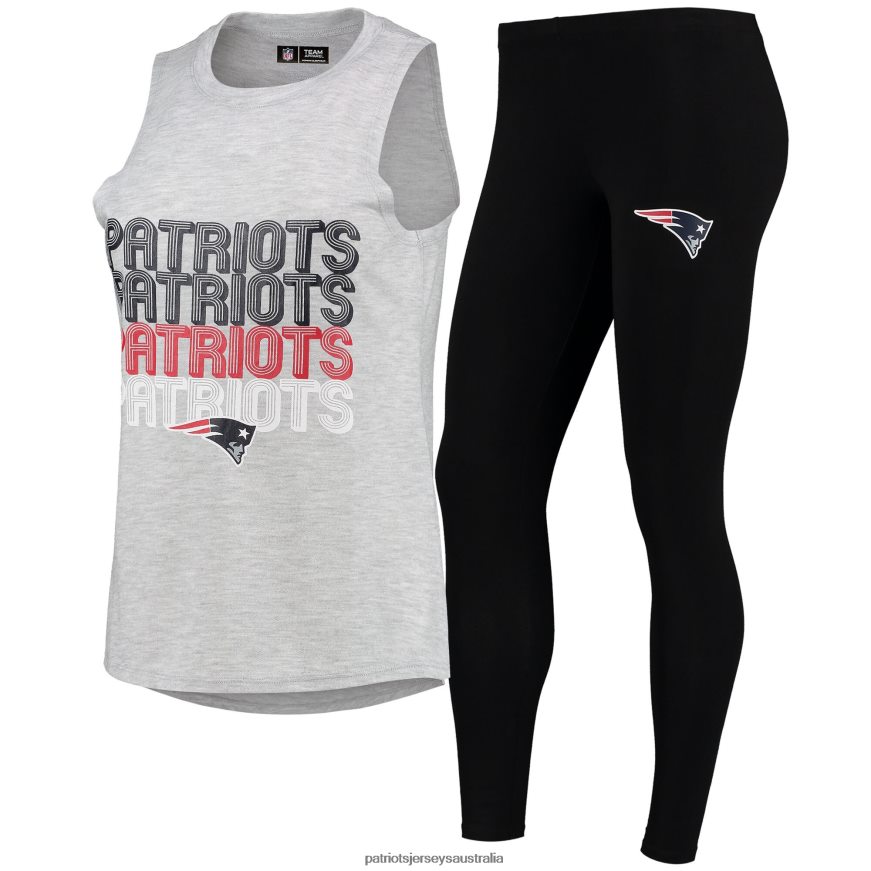 Women Concepts Sport Heathered Gray/Black Profound Tank Top & Leggings Sleep Set ZZ06V22869 Patriots Jersey Clothing